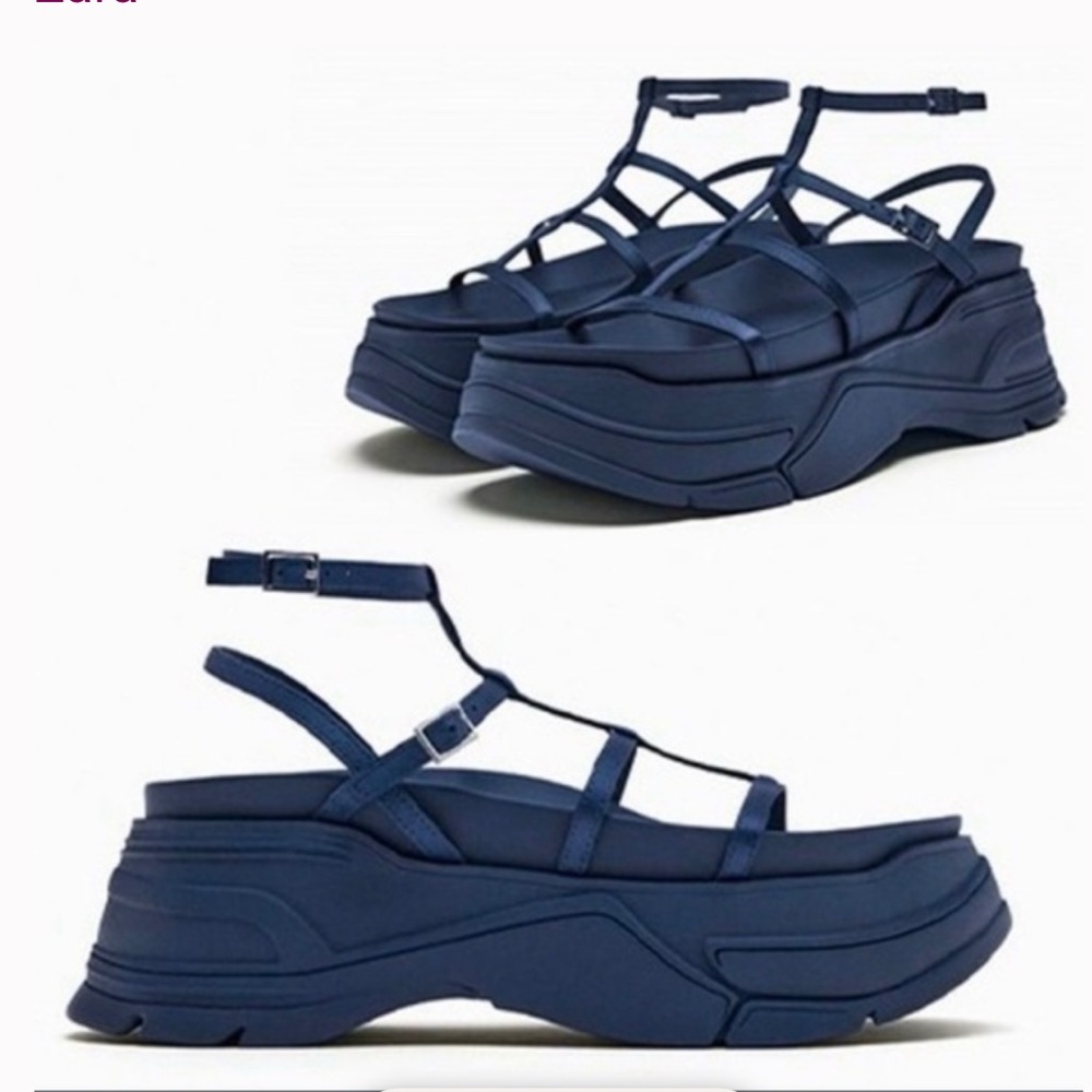 Zara NWT Women's Navy blue platform sandals - Picture 2 of 3